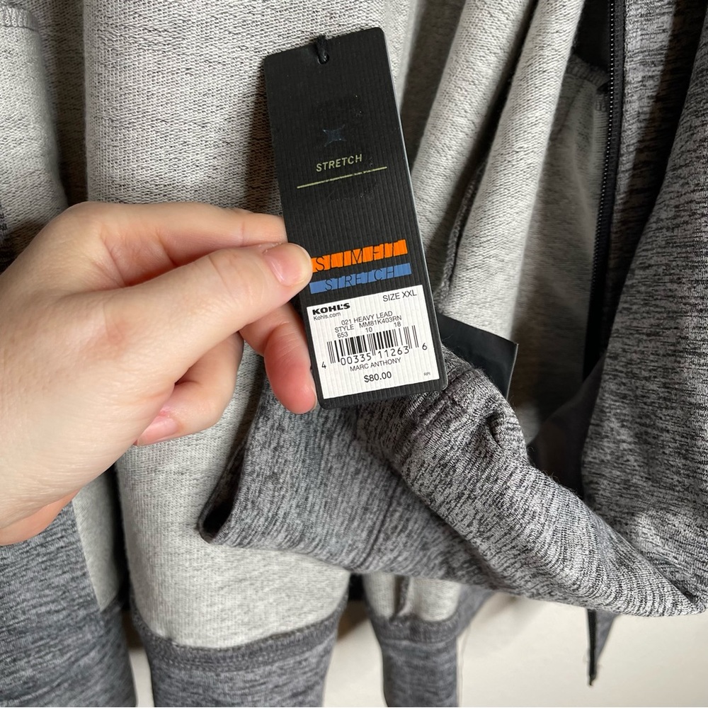 Marc Anthony Slim Fit Knit Lightweight Hooded Zipper Jacket Gray Black Zippered - Picture 8 of 13